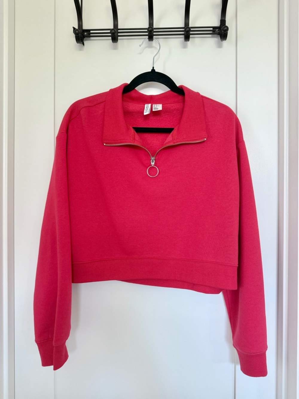 H&M Cropped Half-Zip Sweatshirt - Hot Pink